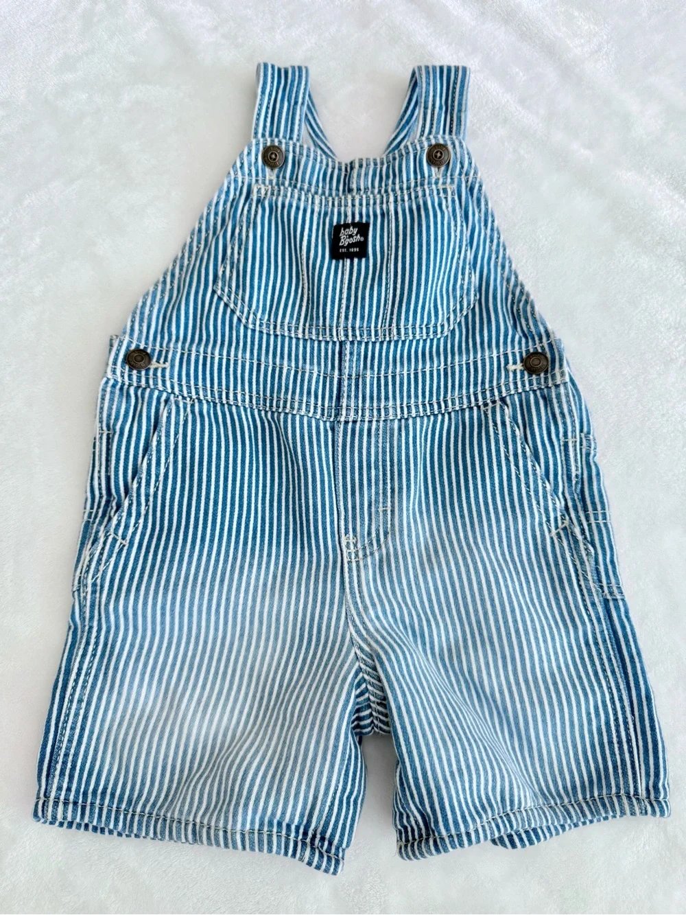 Toddler OshKosh B'gosh Blue Stripe Short Overalls (size 24M)